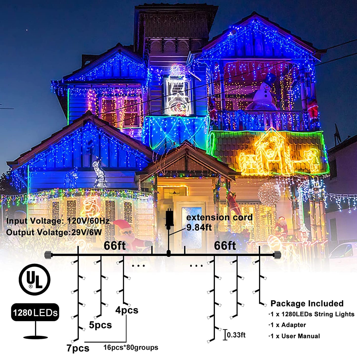 132ft Christmas Icicle Lights (Blue)