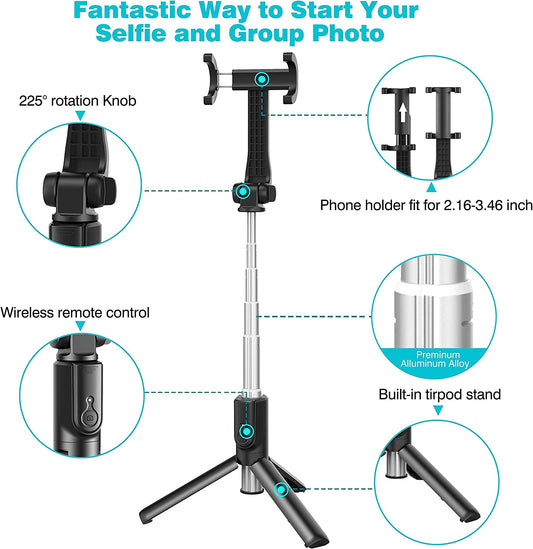 Extendable selfie tripod with wireless remote control