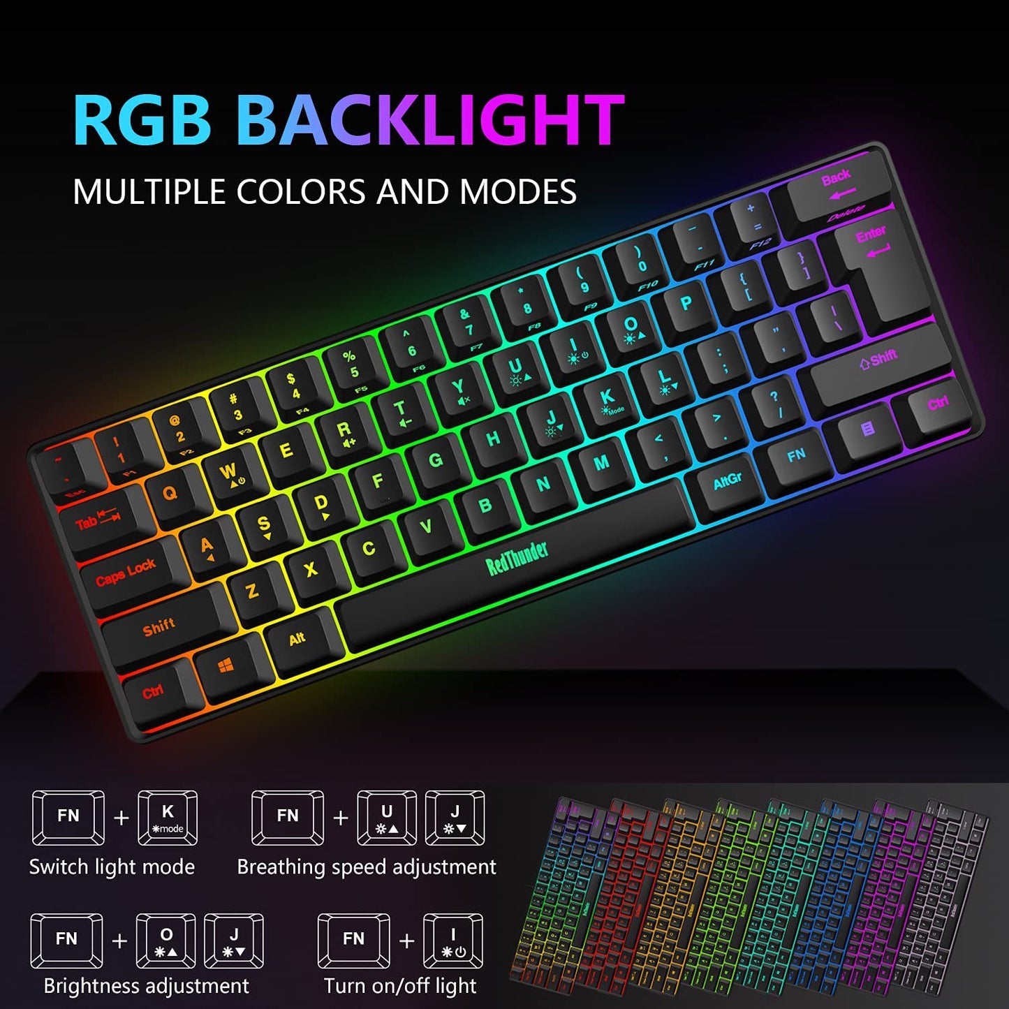 60% Ultra-compact Mini Keyboard with RGB Backlight, Gamer (Black)