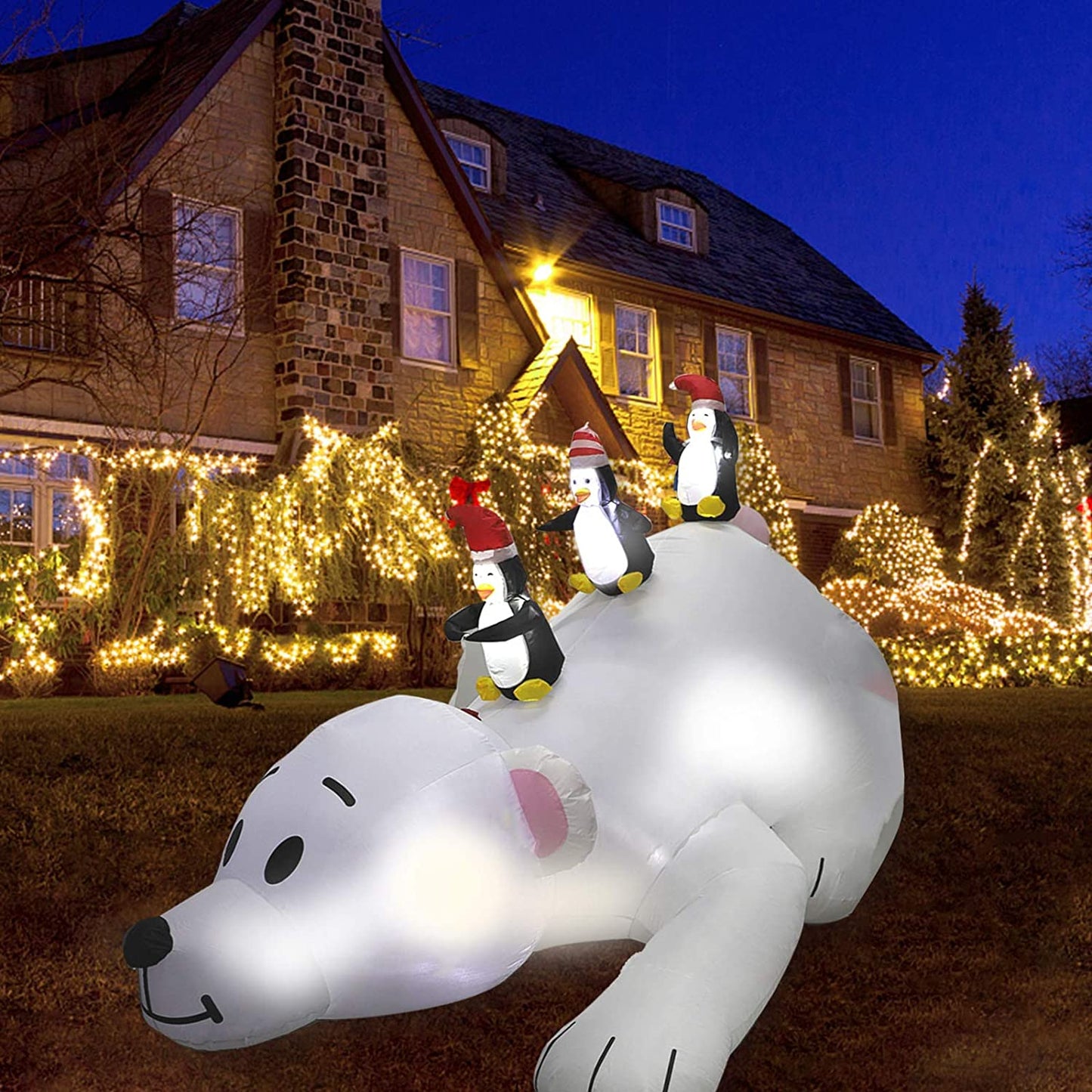 7.8ft Christmas Inflatable Polar Bear with 3 Penguins