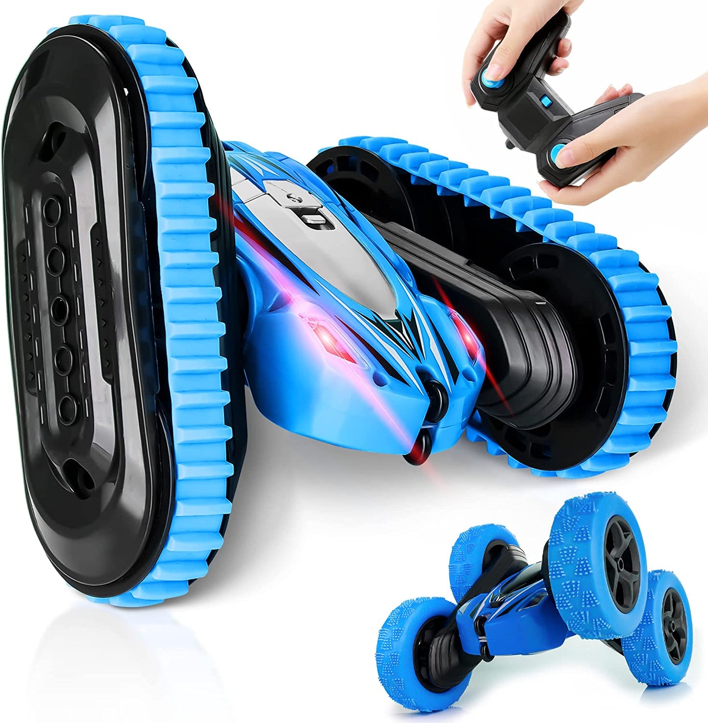 2-in-1 Tracked Remote Control Car on Interchangeable Tires (Blue)