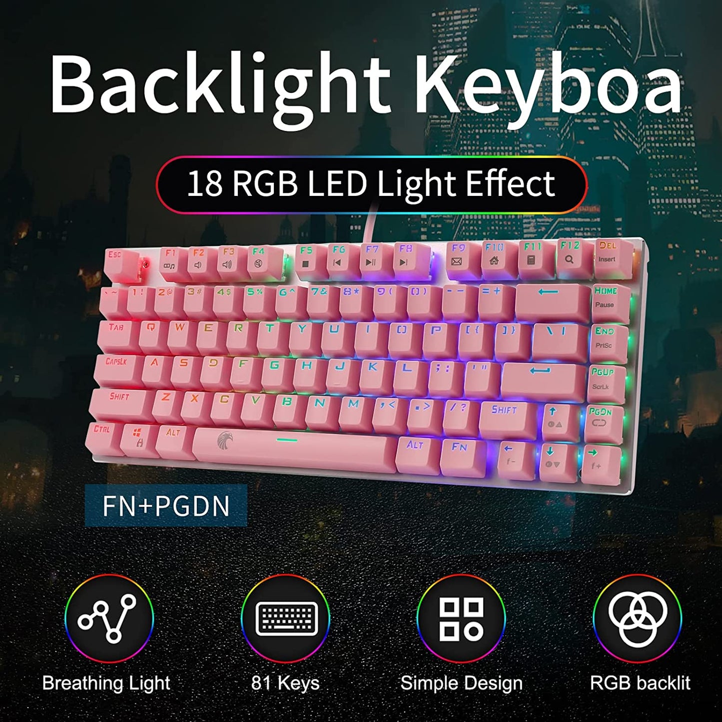 81 Keys RGB Brown Switch Backlit Gaming Keyboard - Pink