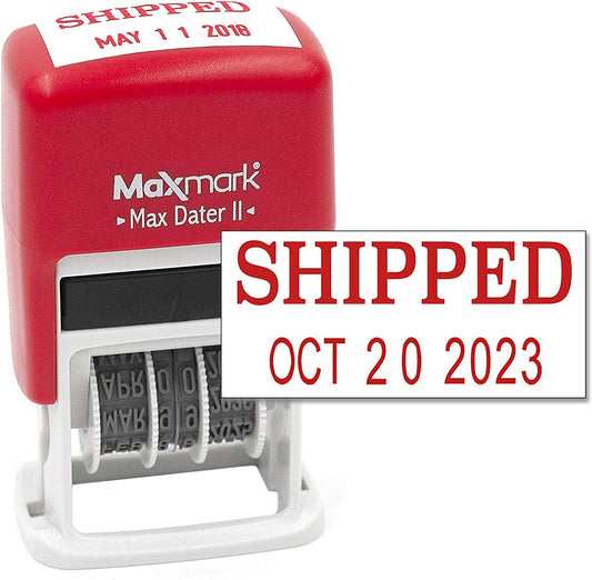 Self-inking rubber office stamp with date. Red ink (Shipped)