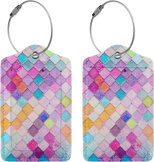 2 Pack Travel Luggage Tags with Stainless Steel Loop, Diamonds-1