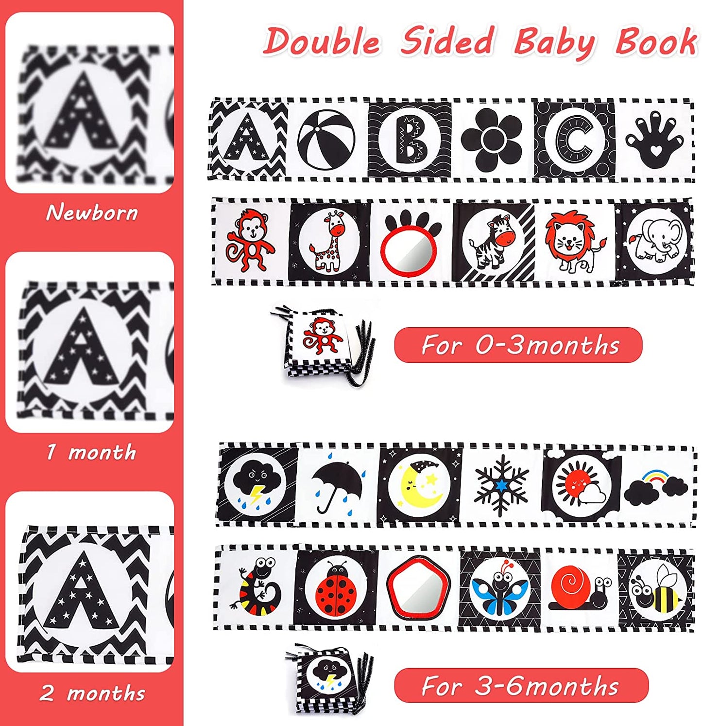 Pack of 2 contrast books for babies, black and white