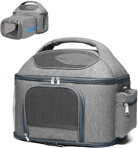 Expandable Pet Travel Bag, 16.5"Lx 11.8"Wx 14"H,grey color