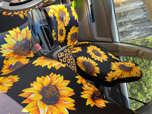 Sunflower Car Accessories Set Color: Black and Yellow