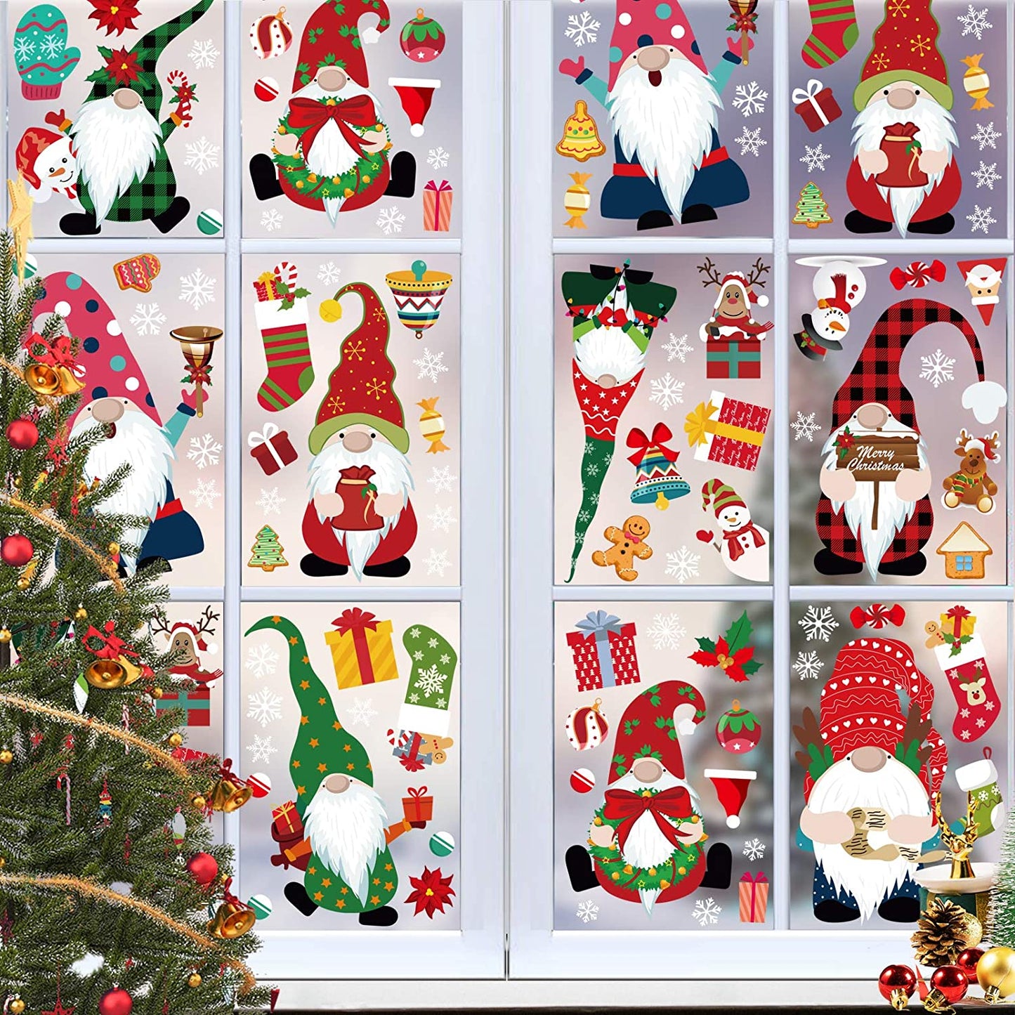 8 sheets of Christmas gnome window stickers