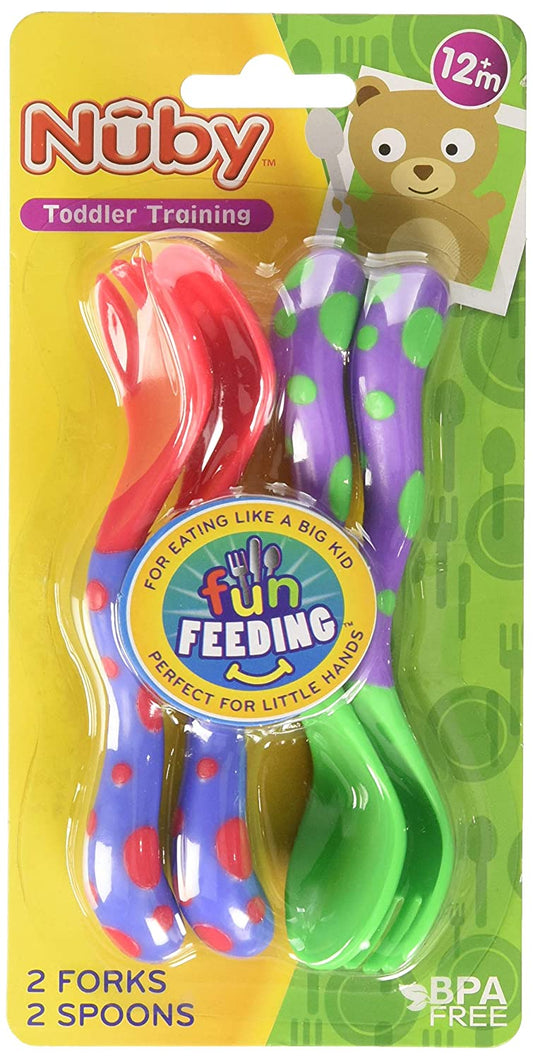 Fun Feeding Spoons & Forks 2-Pack, Color: Red And Green