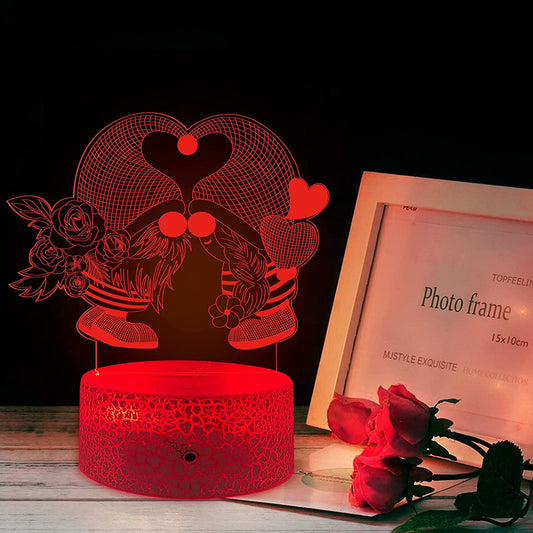 Valentine Gnome Night Light 3D Optical Illusion