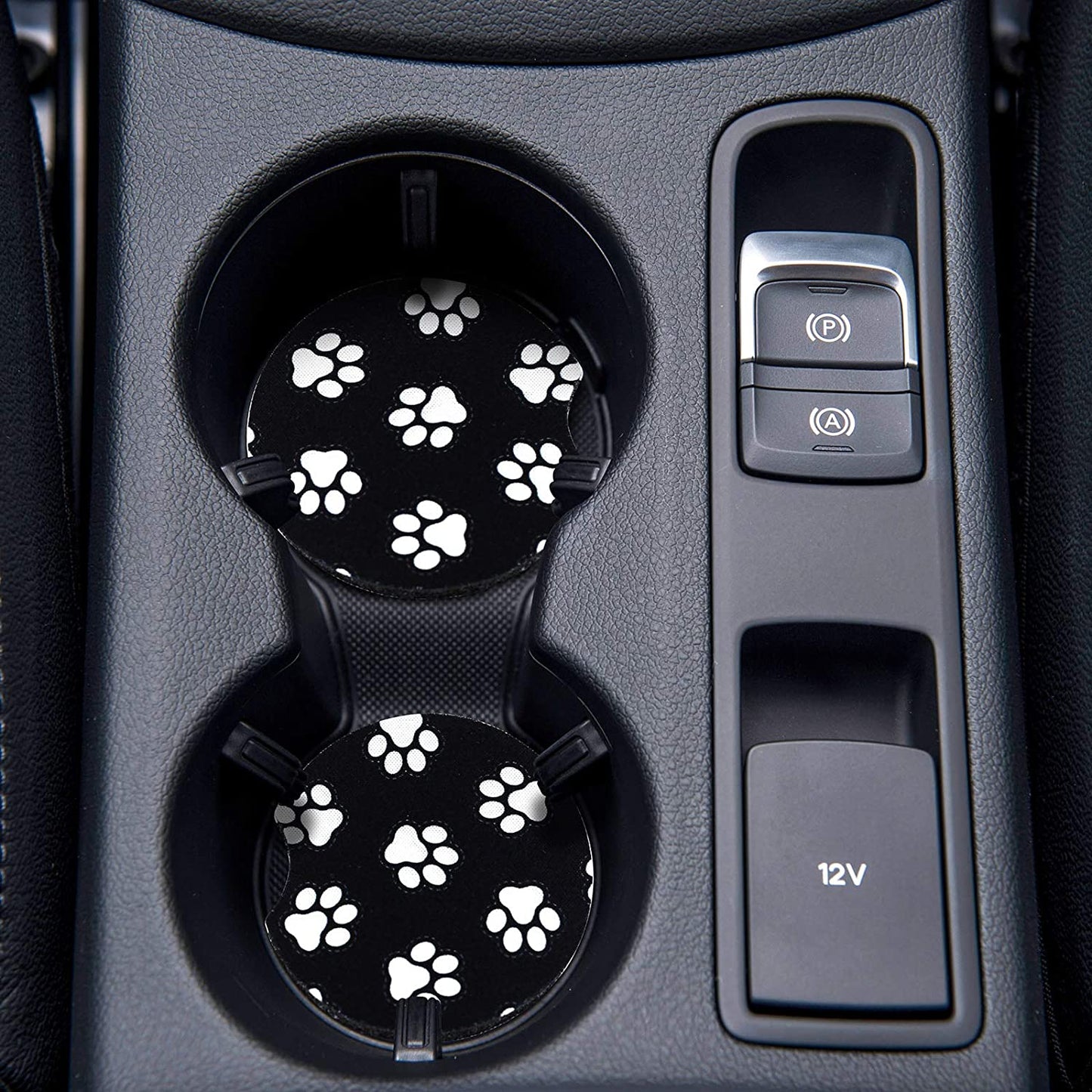 Absorbent Car Coasters - Set of 2 (Paw Print Design)