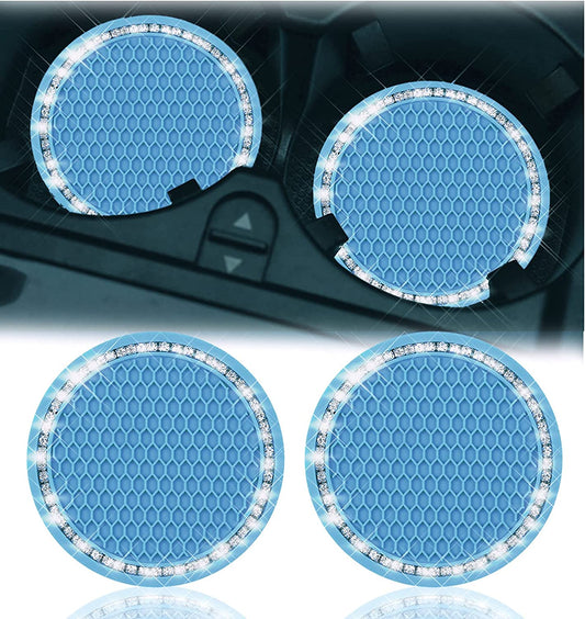 2 x Rhinestone Car Coasters (Blue)