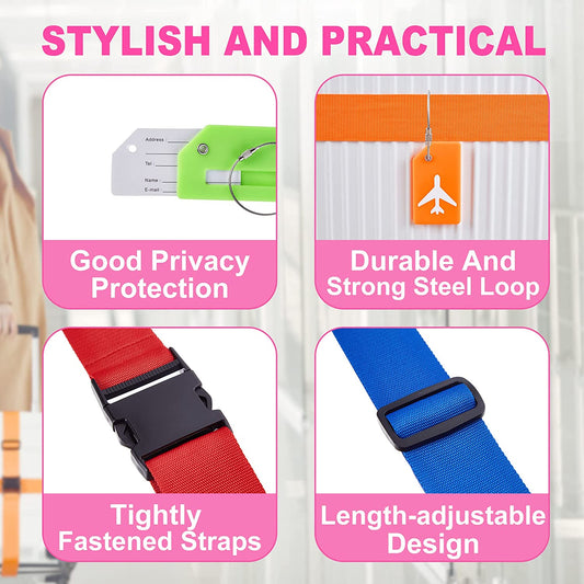 Pack of 4 Luggage Straps with Tags Color: Mix Color