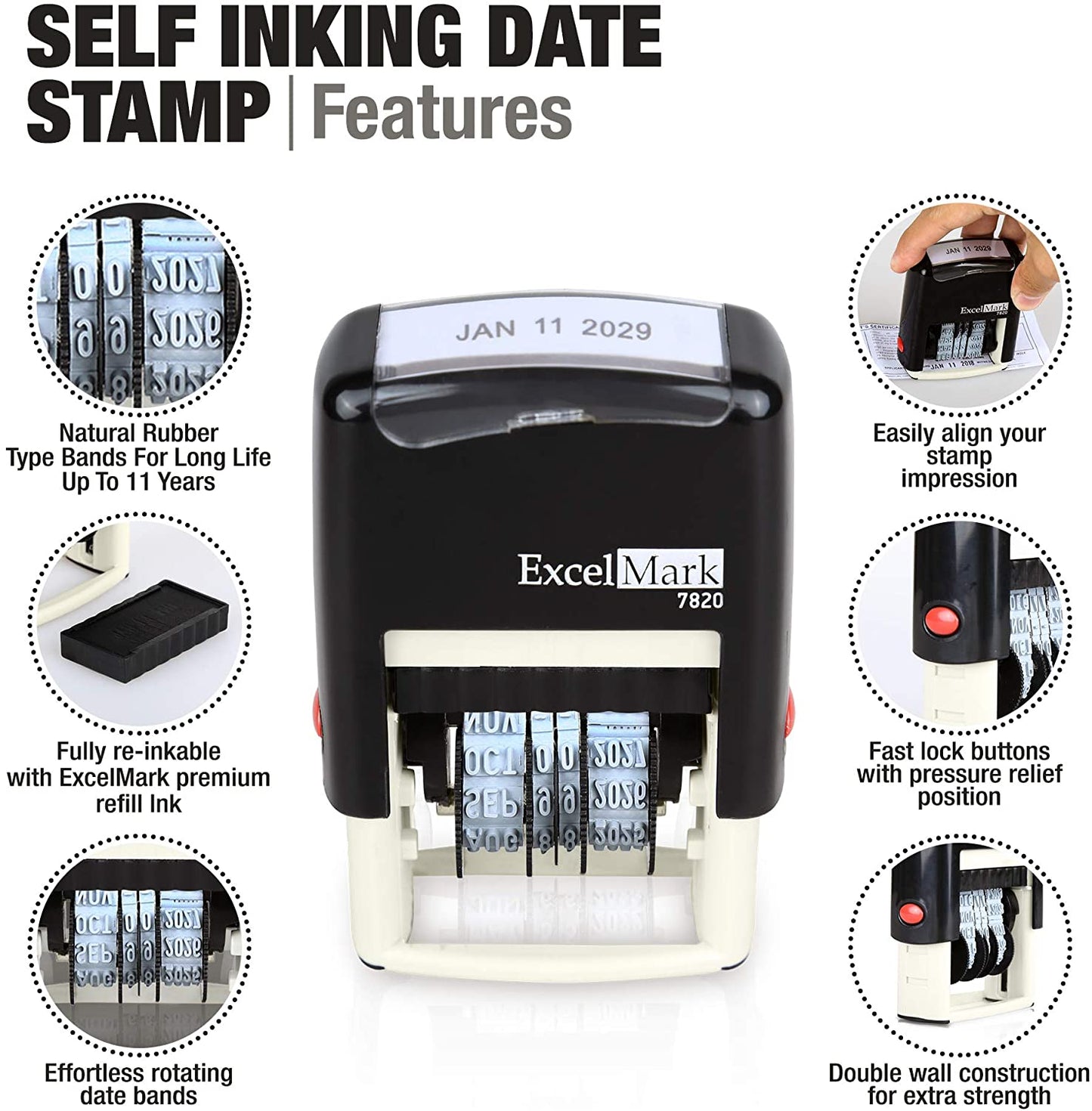 Self Inking Rubber Date Stamp (Black Ink)