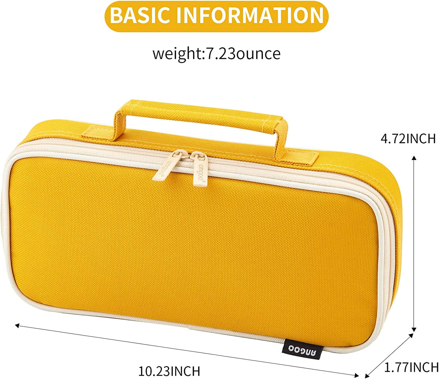 Cute pencil case with zipper, Yellow-L- does not include pencils.