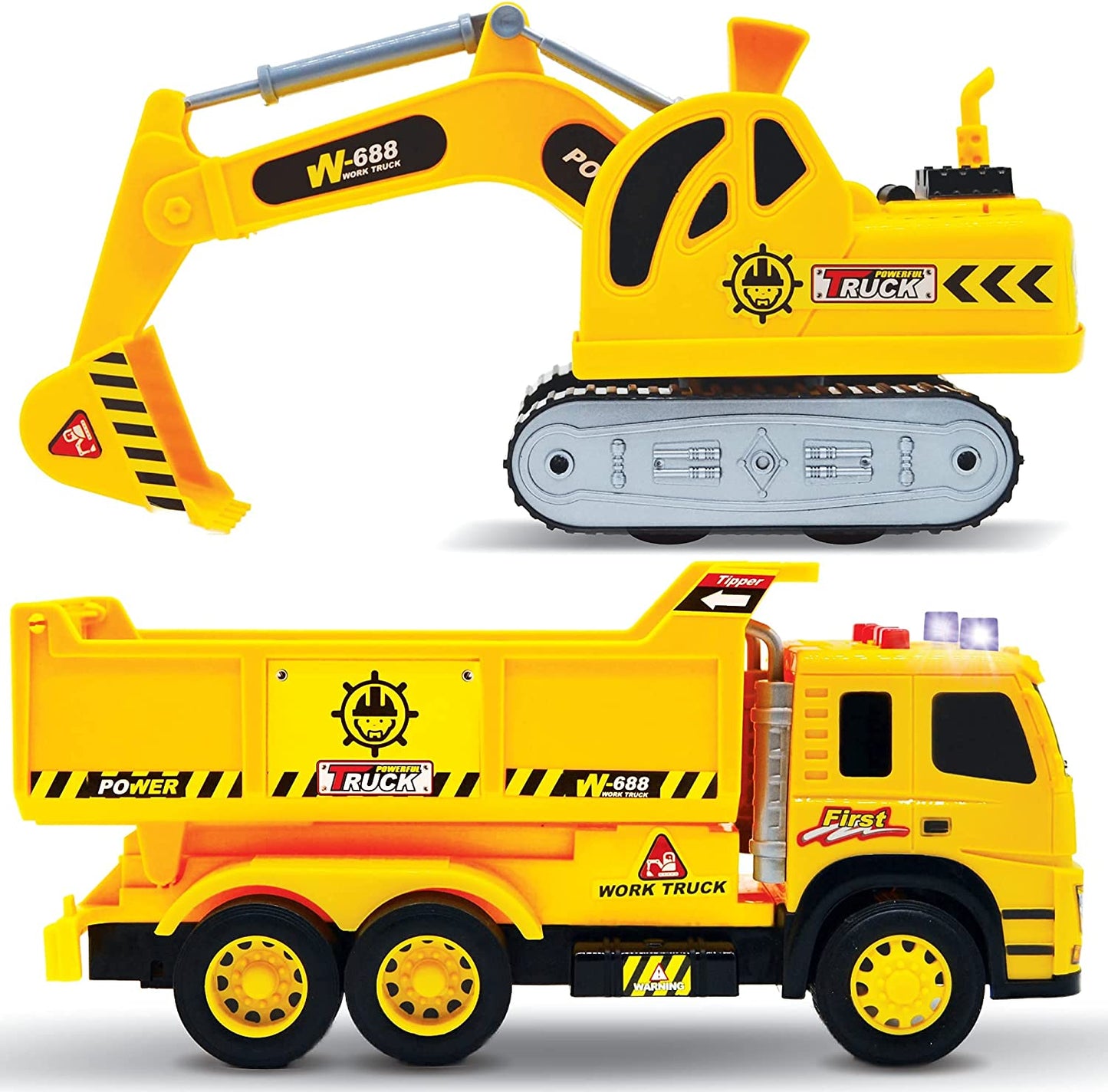 2-Pack Construction Toy Trucks, Dump Truck with Excavator Tractor