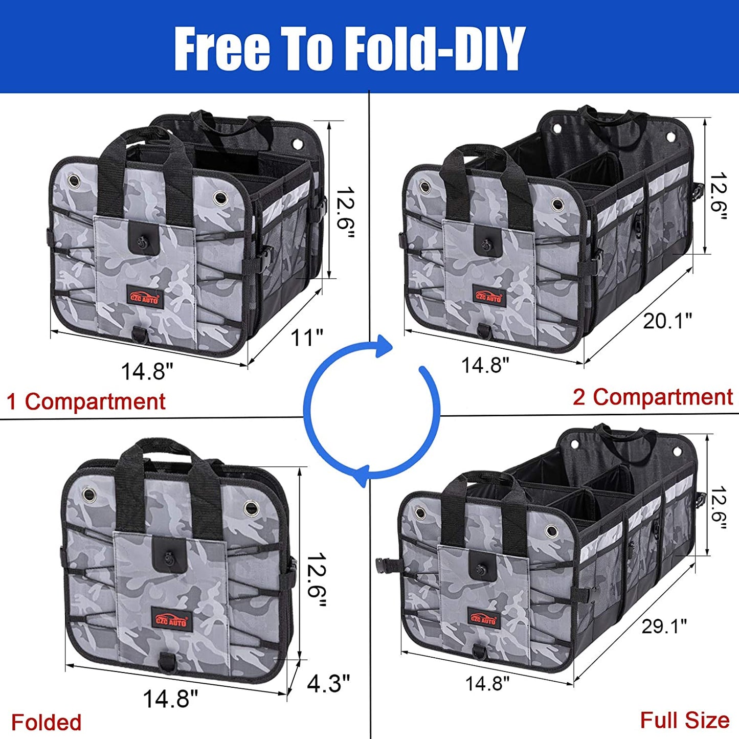 Trunk Organizer, Foldable, 6 Compartments (Color: Camouflage)