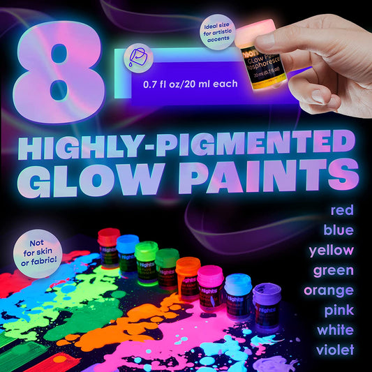 Glow in the Dark Paint - Pack of 8, 20ml