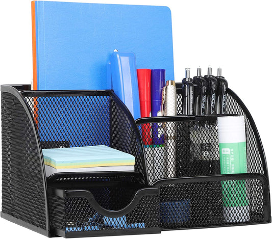 Organizer for office supplies with 6 compartments, Black