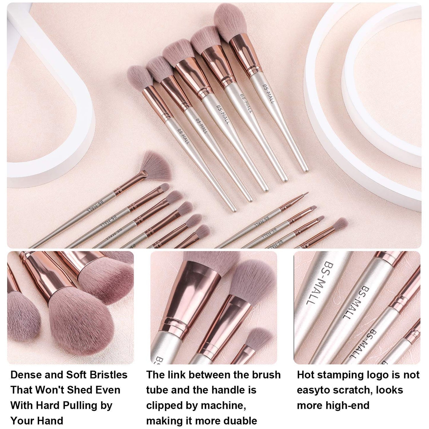 15 Piece Makeup Brush Set, Premium Synthetic Bristles