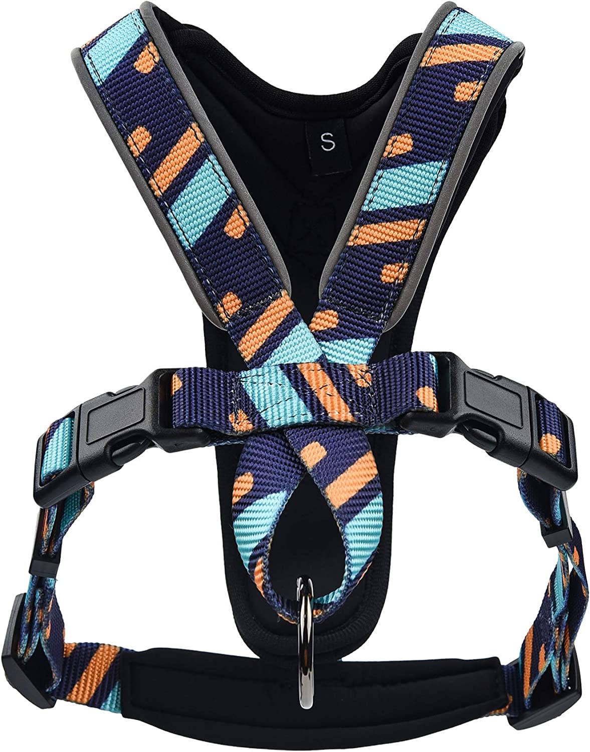 reflective harness for pets, color blue-yellow stripes (S)