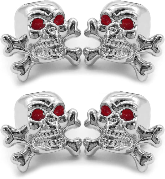 Pack of 4 Skull Style Tire Valve Stem Caps, (Silver)