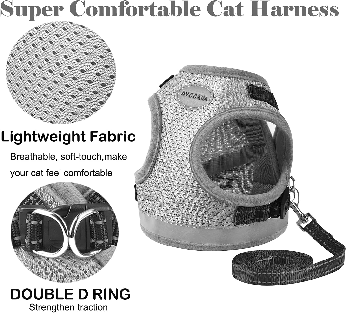 Reflective Harness and Leash for Pets, Grey (S)