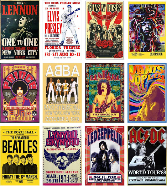 Vintage Rock Band Posters (12 Sets) 7.8"X11.8"