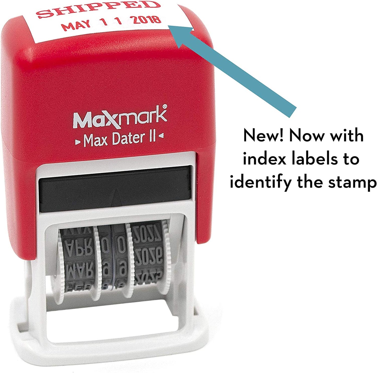 Self-inking rubber office stamp with date. Red ink (Shipped)