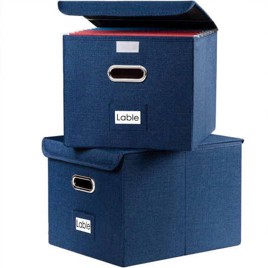 set of 2 File Organizer Box, Color (Navy Blue)