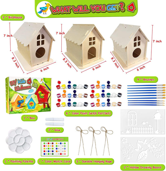 DIY Birdhouse Kit - 3 Pack Wooden Birdhouse Crafts