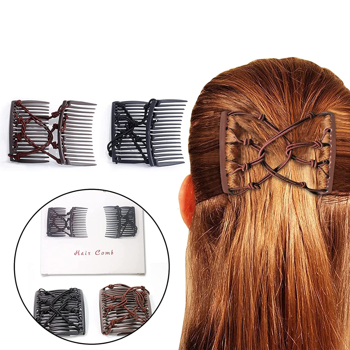 2 changeable hair clips and 4 hair clips (black and brown)