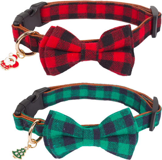 Christmas Pet Collar with Detachable Bow, size m, Red and Green