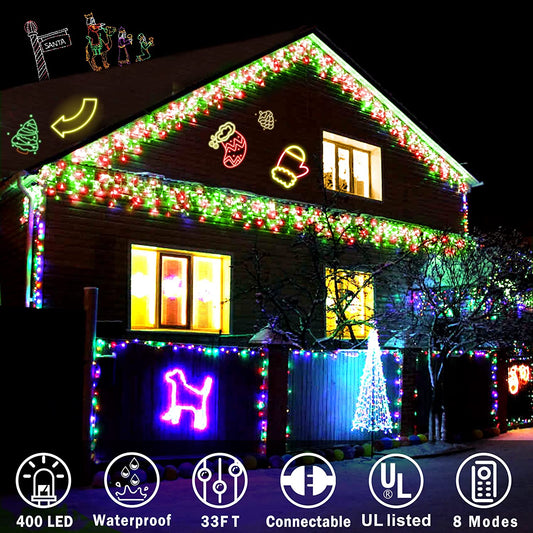 Christmas lights for decoration, 400 LED, 33 feet, Red and Green