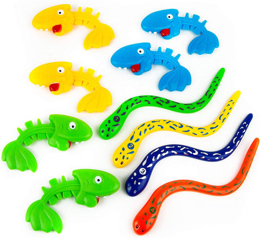 10-Pack Light Up Sea Animal Pool Toys,Snake & Fish Bone