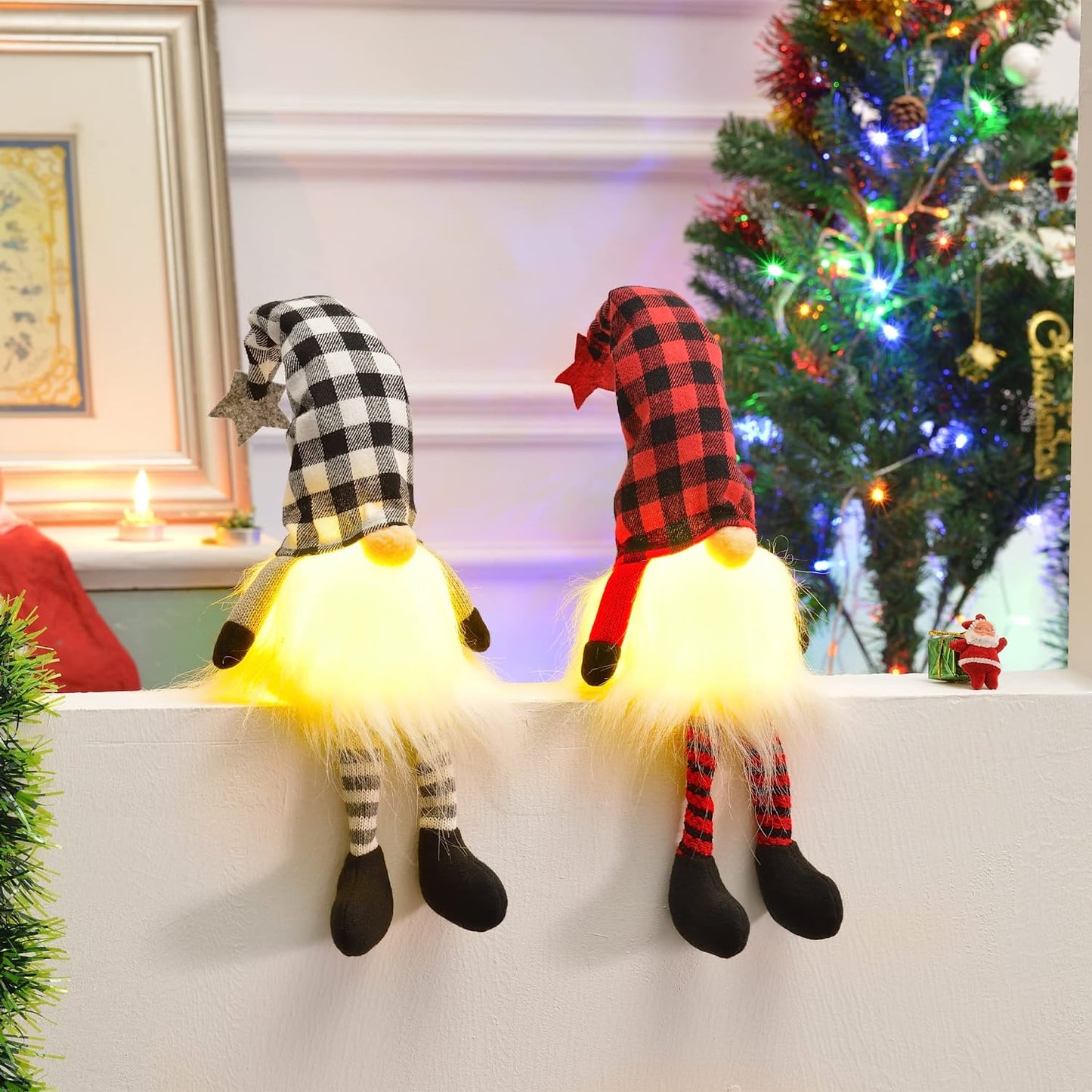 Lighted Christmas Gnomes with Legs, 2-Pack, 21.25" with Trilby