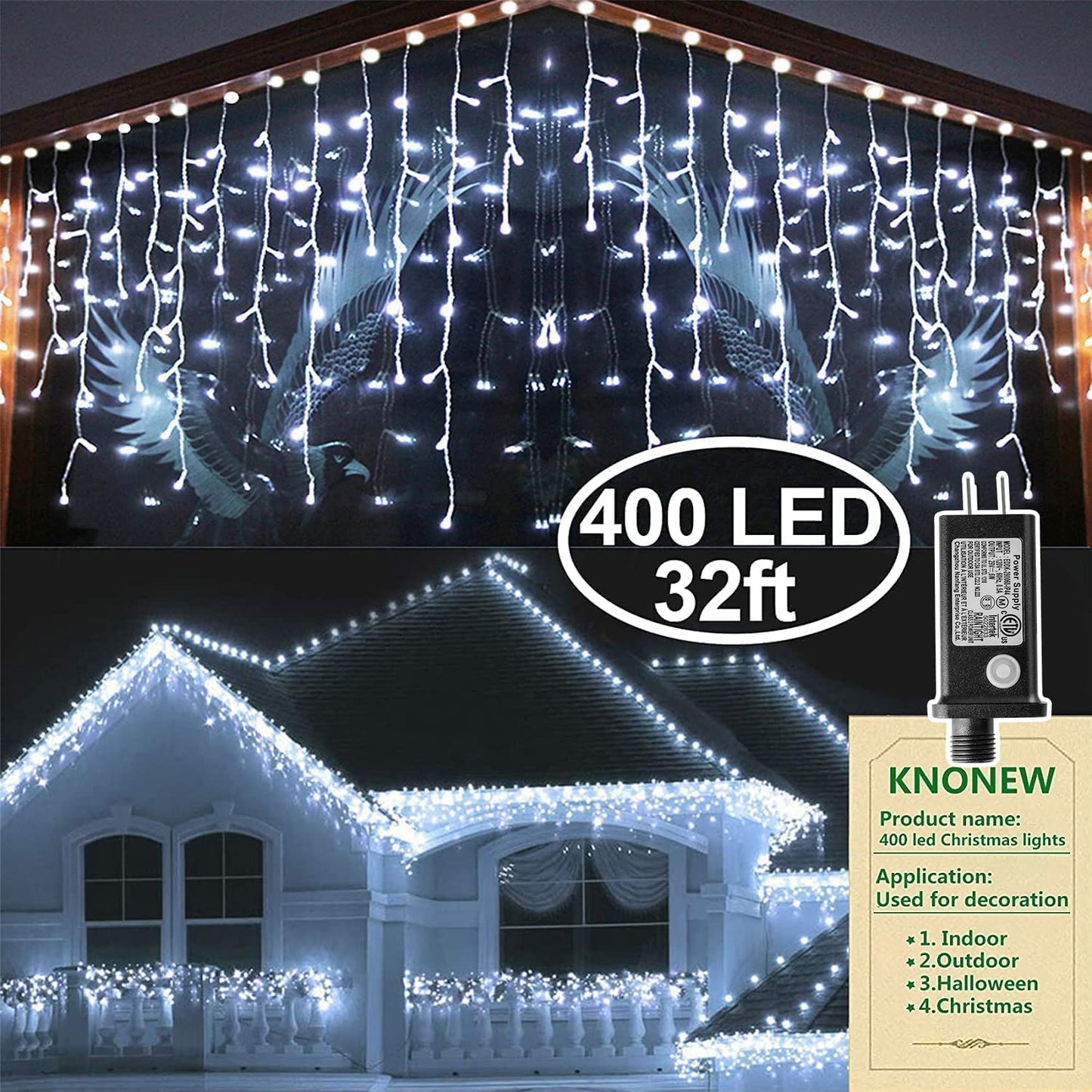 Christmas lights for decoration, 400 LED, 33 feet, Cool White