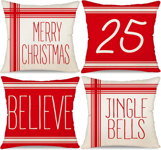 4 Red Christmas Pillowcases 18x18