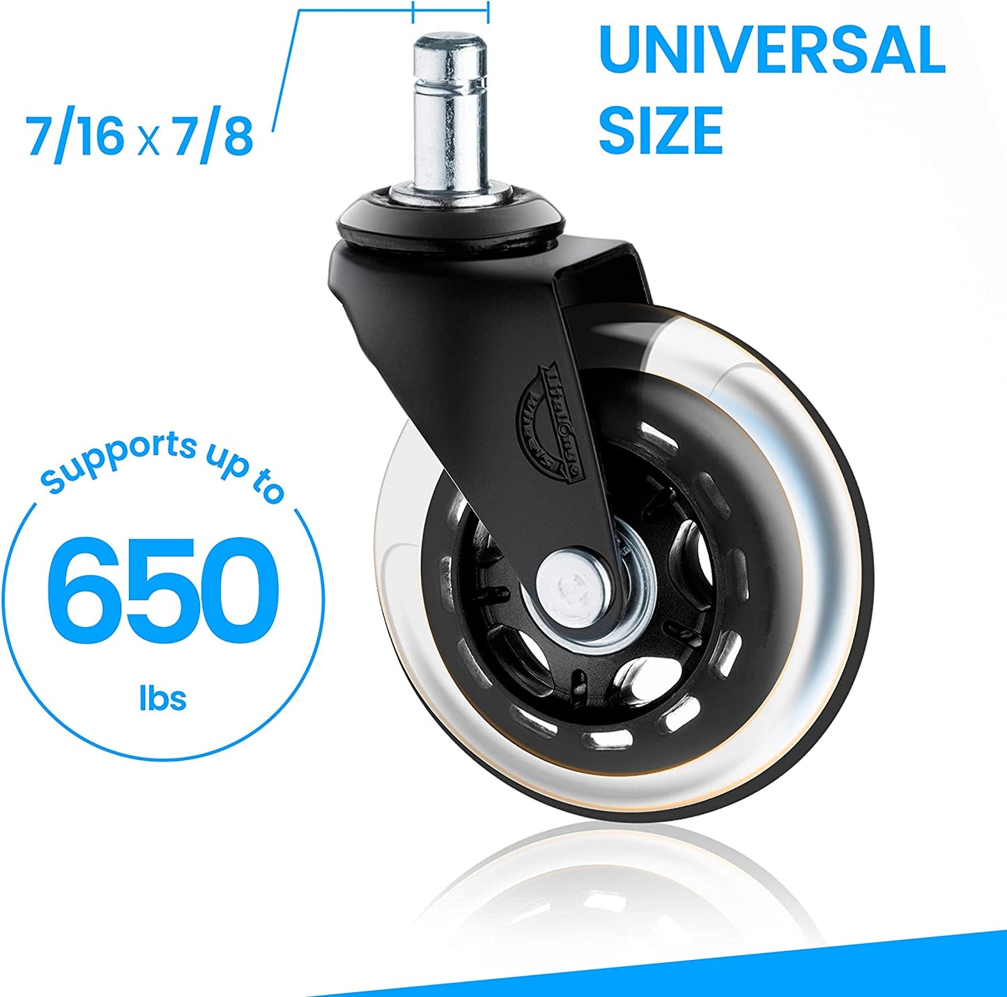 Rubber casters for office chairs, universal fit. (5 units)