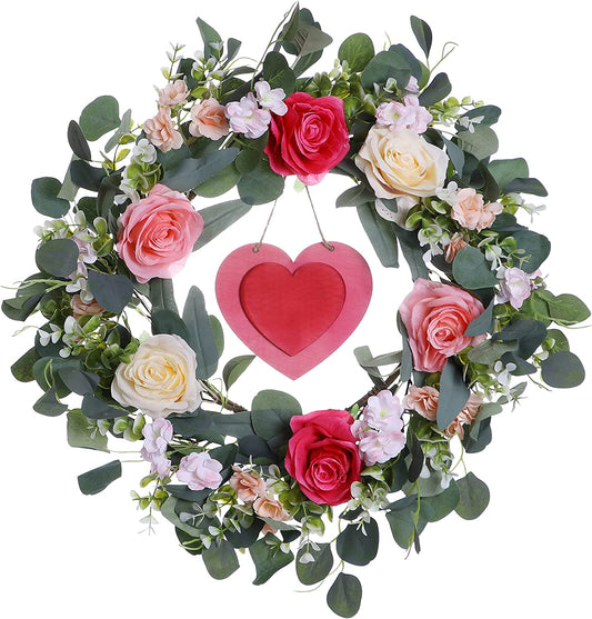 flower crown with eucalyptus leaves and wooden heart