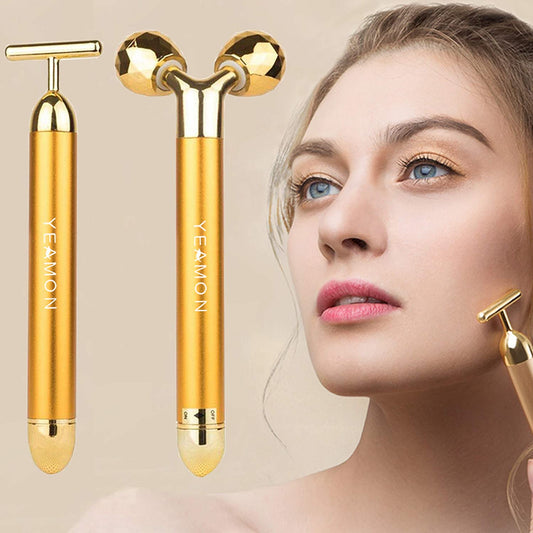 2-in-1 facial massager, 3D gold