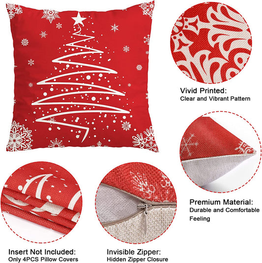 Set of 4 Christmas Decor Farmhouse Throw Pillow Covers