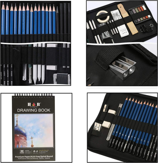 Pack of 51 professional drawing pencils in a zippered case