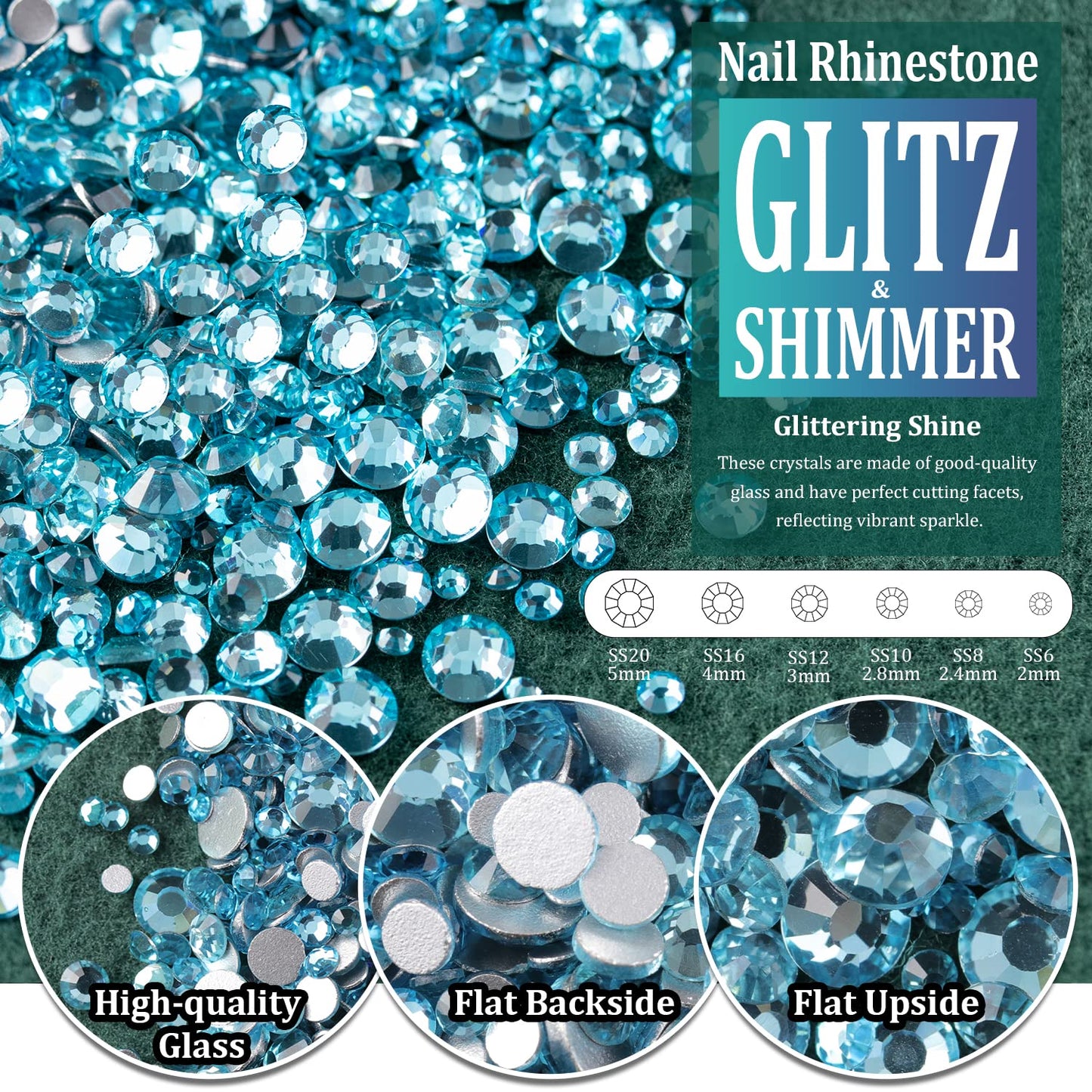 3D Crystal Nail Art Rhinestones Kit (Lake Blue)