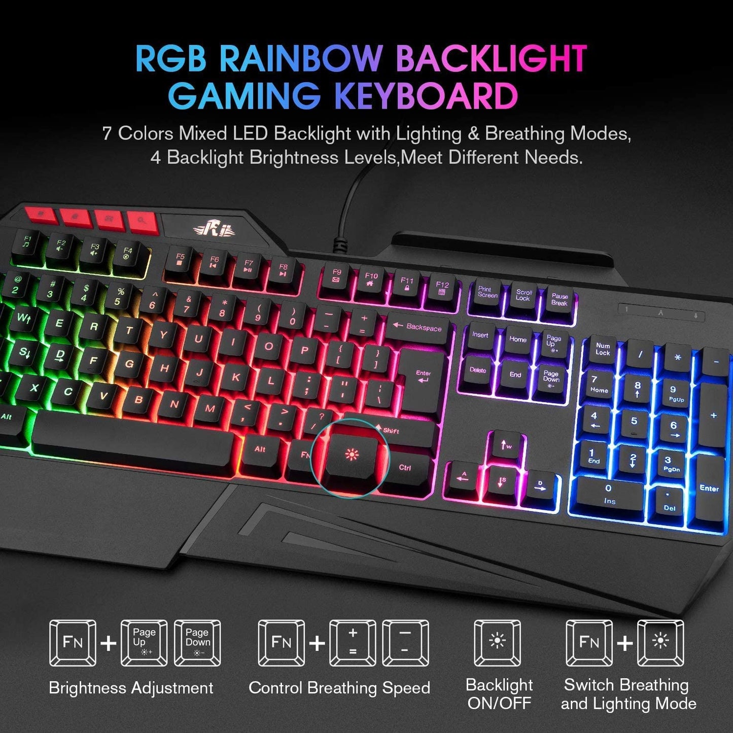 Multi Color Rainbow LED Backlit USB Wired Gaming Keyboard