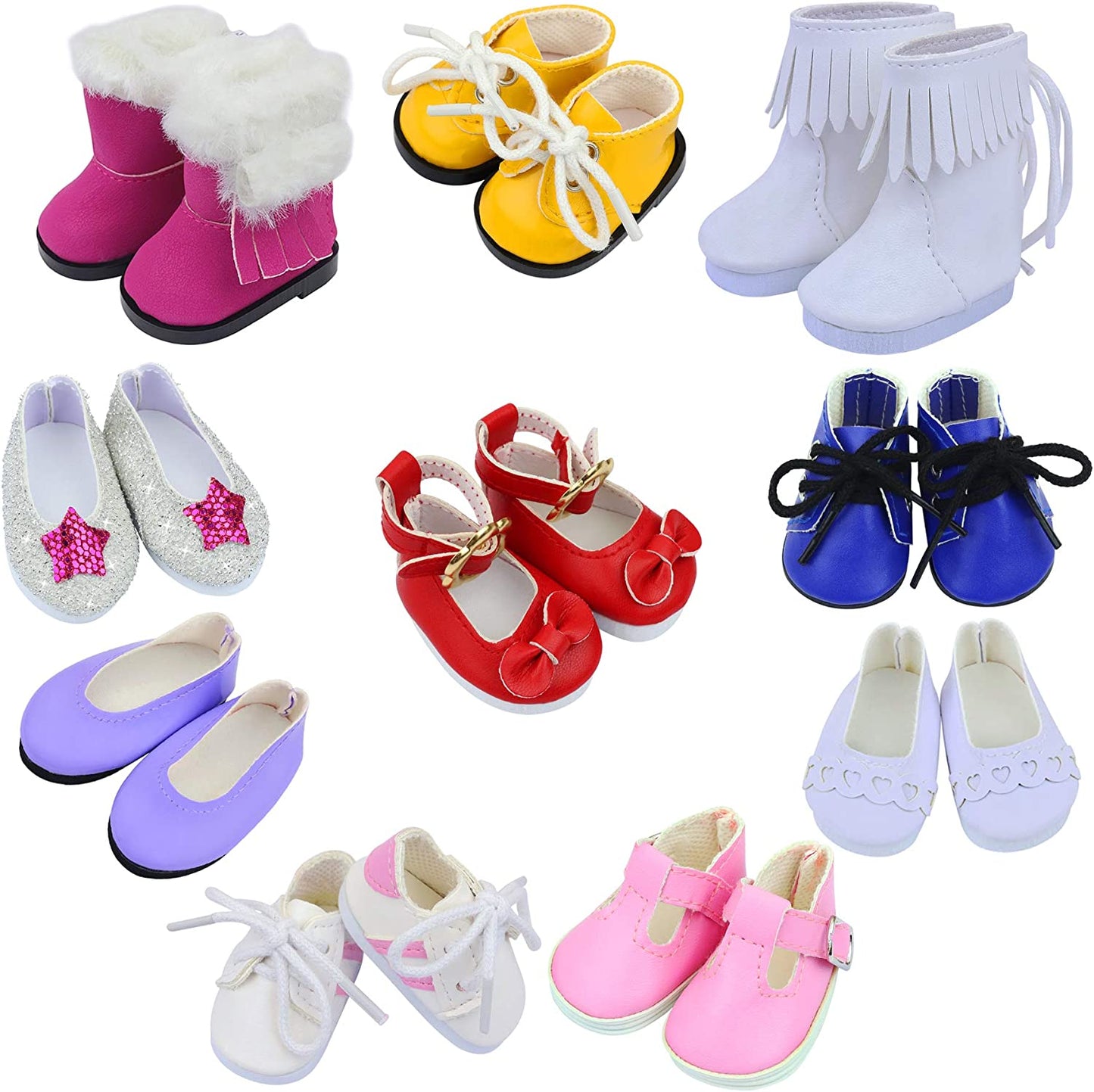 10 pairs of 14.5" doll shoes, accessories