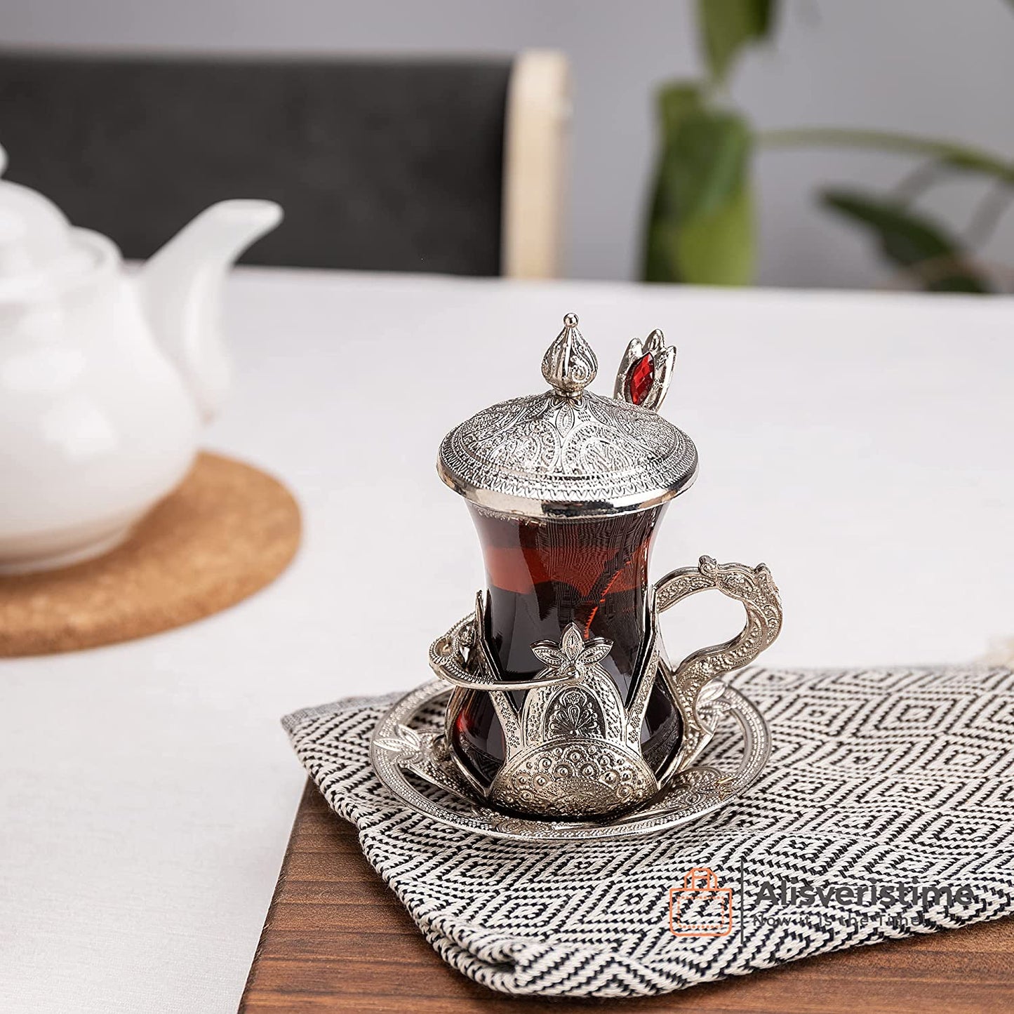 Handmade Turkish Tea Set (Silver)