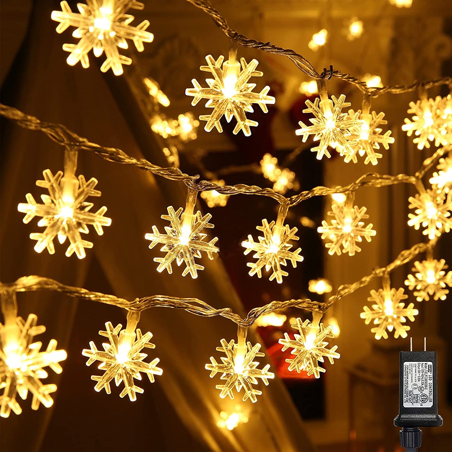 Christmas Snowflake String Lights, (Warm White)