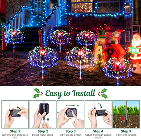 4 Pack Solar Garden Lights Outdoor 125 LED Colorful Lights