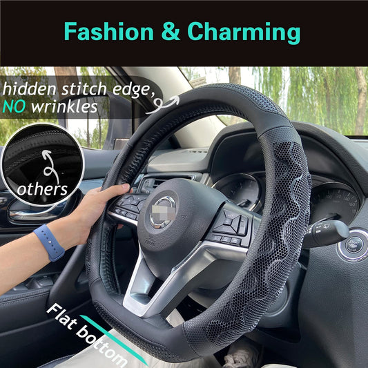 Black Honeycomb High Grip Steering Wheel Cover (Black)